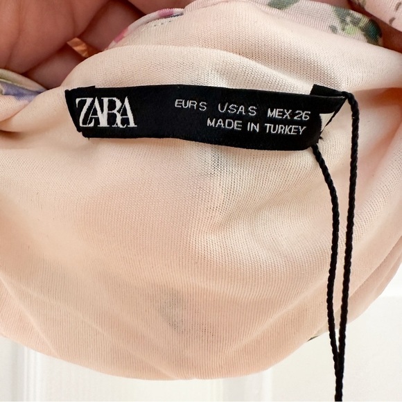 NWT Zara Pale Pink Blue Floral Deep V Cropped Halter Neck Ruched Top sz Small - Picture 10 of 11